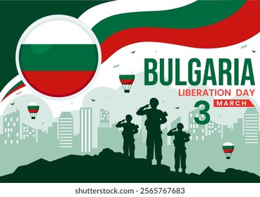 Happy Bulgaria Liberation Day Vector Illustration on March 3 Featuring the Bulgarian Flag and Ribbon in a National Holiday Flat Style Background