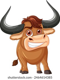 Happy bull with big horns and smile