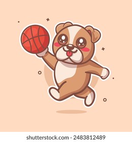 mascota feliz del personaje animal del bulldog jugando al baloncesto