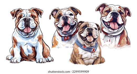 A happy bulldog on white background.Illustration of T-shirt design graphic.	
