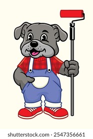 Feliz Bulldog Painter Worker Mascote Personagem