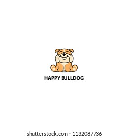 Happy bulldog puppy sitting cartoon icon, logo design, vector illustration