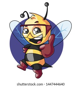 Happy bumblebee mascot showing thumbs up. vector illustration isolated on white background