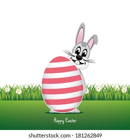happy bunny behind big egg daisy meadow isolated