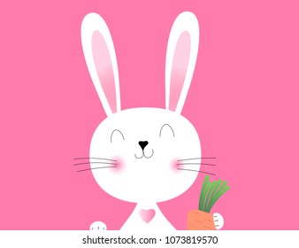 happy Bunny with carrot on pink background