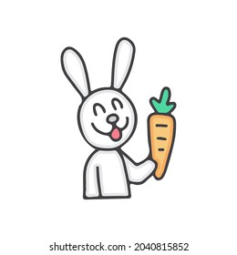 Happy bunny cartoon holding carrot. Perfect for Nursery kids, greeting card, baby shower girl, fabric design.