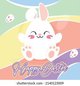 Happy Bunny Cartoon Kawaii Easter Egg Happy Easter Card Vector