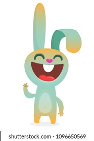 Happy bunny cartoon lauging with eyes closed. Vector illustration isolated on white background