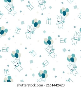 Happy Bunny Doll Party Vector Graphic Art Seamless Pattern can be use for background and apparel design