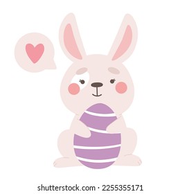 Happy bunny with an Easter egg. Vector character.