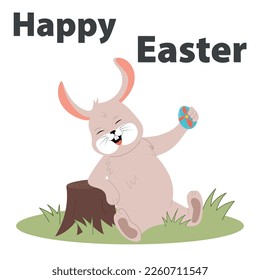 Feliz conejito con huevo. Tarjeta de felicitación de Pascua. Ilustración del vector