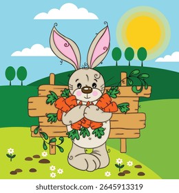 Happy Bunny with Fresh Garden Carrots