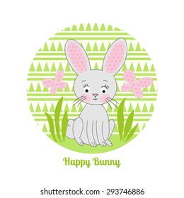 Happy bunny girl in a circle vector illustration, T-shirt design 