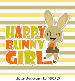 Happy bunny girl vector cartoon illustration for kid t-shirt background design, postcard, and wallpaper