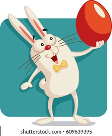 Happy Bunny Holding an Easter Egg Vector Cartoon - Drawing of a cute rabbit celebrating the holidays
