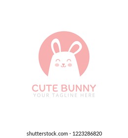 Happy bunny logo template. Cute rabbit illustration vector. Happy Easter greeting card. An Easter Bunny celebrating and greeting Easter Day.