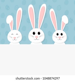 Happy bunny on a background with eggs. Concept of a card for Easter. Vector.