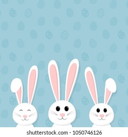 Happy bunny on a background with eggs. Concept of a card for Easter. Vector.