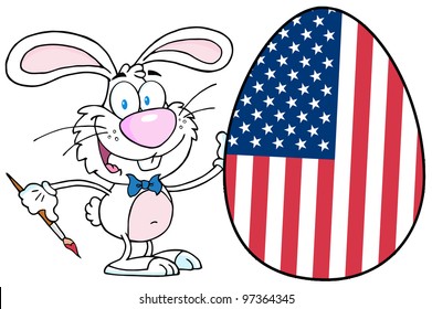 Happy Bunny Painting An Easter Egg Like An American Flag. Jpeg version also available in gallery.