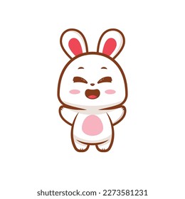 Happy bunny rabbit vector logo illustration design, cute bunny illustration