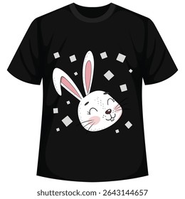 Happy Bunny T-Shirt Design,
Cute White Bunny on Black T-Shirt.