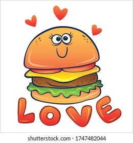 Happy Burger Character. cute face. vector art