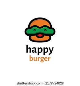Happy burger logo design. Adorable and cute burger food. minimalist style cartoon logo