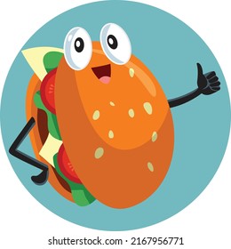 
Happy Burger Mascot with thumbs up Vector Cartoon Character. Funny hamburger making the OK gesture and smiling
