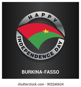 Happy Burkina Faso independence day Flag metal badge - National Day silver border - Vector illustration