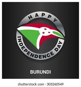 Happy Burundi independence day Flag metal badge - National Day silver border - Vector illustration