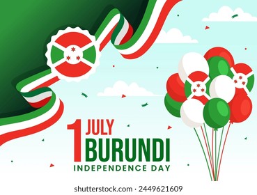 Happy Burundi Independence Day Vector Illustration on 1 July with Waving Flag and Ribbon in National Holiday Flat Cartoon Background