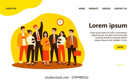 Happy business colleagues team portrait. Group of office employees standing together. Vector illustration for corporate staff, career, job, professionals concept