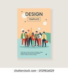 Happy business colleagues team portrait. Group of office employees standing together. Vector illustration for corporate staff, career, job, professionals concept