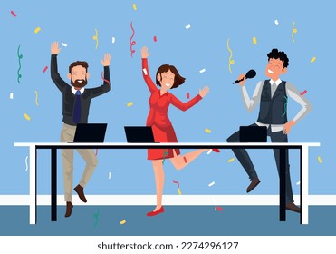 Happy business employee flat style design vector illustration. Employee recognition and best worker business concept. Modern Office Celebration. Vector Illustration.