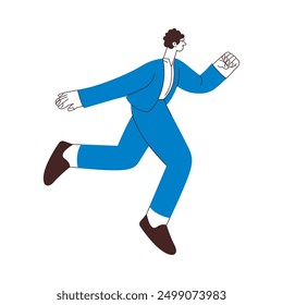 Happy business employee man jumping in the air cheerfully isolated on white background. Black and white modern flat vector illustration. Social media concept.