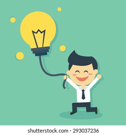 Happy Business man catch idea balloon  flat design