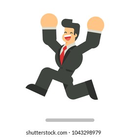 Happy business man celebrating success. Vector character design flat style.