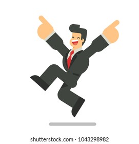Happy business man celebrating success. Vector character design flat style.