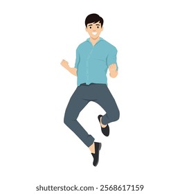 Happy Business Man Celebrating Victory by Jumping. Flat vector illustration isolated on white background