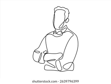 Happy business man company owner entrepreneur, smiling mature professional executive manager, confident businessman leader looking at camera standing arms crossed.  line icon-continuous line drawing. 