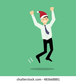 happy business man jumping for christmas celebration