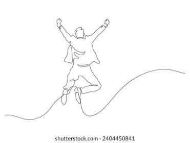 happy business man in mid air jumping successful and freedom concept continuous line drawing