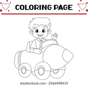 happy business man riding pencil car coloring page for kids