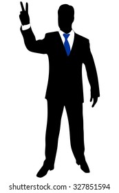 Happy business man showing the victory gesture with his fingers