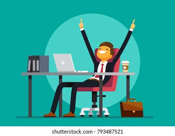 Happy Business Man Sit Table Vector Stock Vector (Royalty Free ...