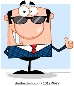 Happy Business Man With Sunglasses Showing Thumbs Up