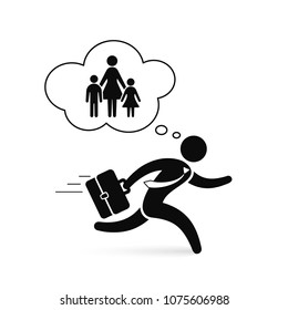 Happy Business man walking with family and house in think bubble illustration. Vector concept.