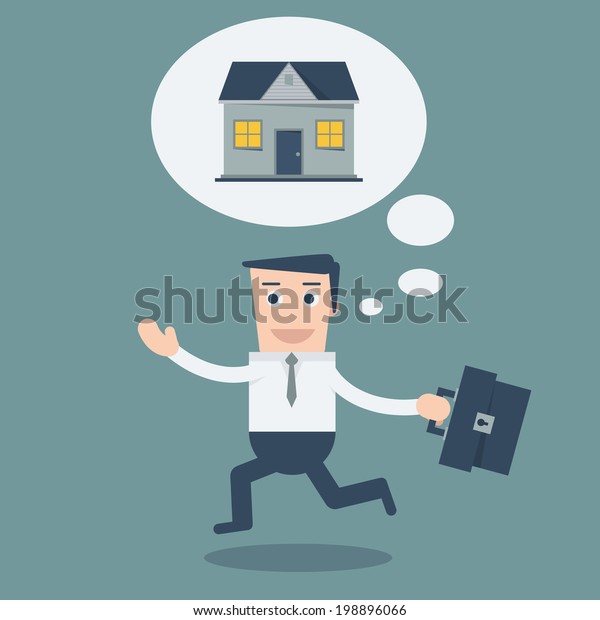 Happy Business Man Walking House Think Stock Vector Royalty Free