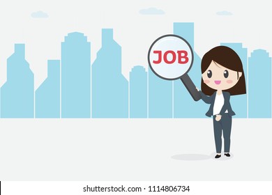 happy business man or woman seeking for a job on building background with copy space eps10 vector illustration