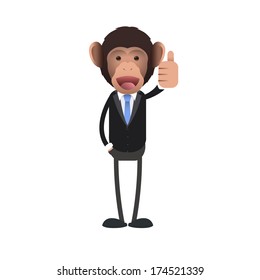 Happy business monkey with his thumb up over isolated background. Vector design. 